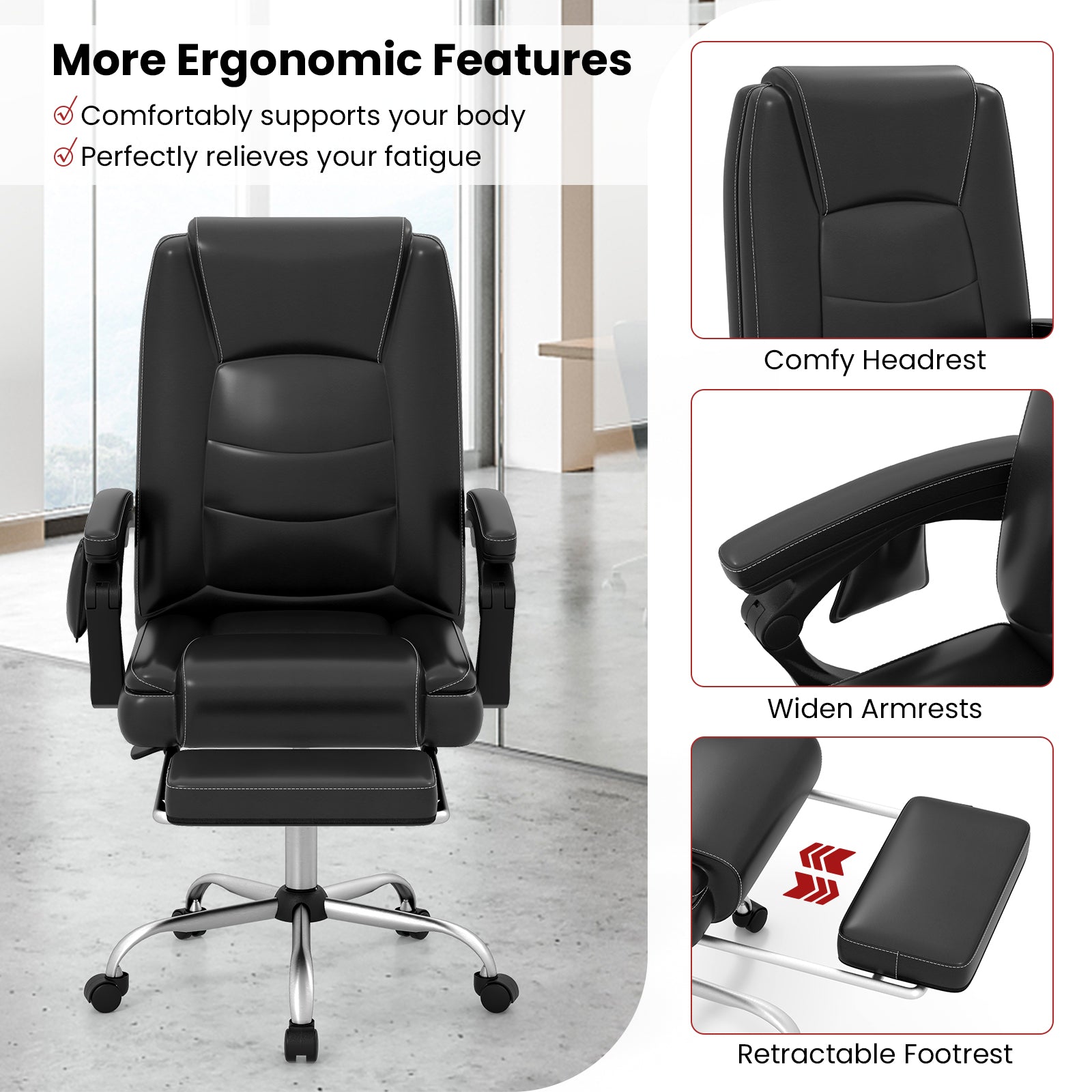Adjustable Executive Massage Chair With Armrests, Footrest, Black Executive Chairs at Gallery Canada