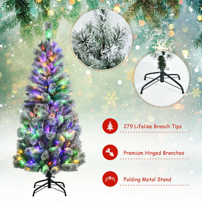 5 Feet Pre-Lit Snow Flocked Christmas Tree, 9 Modes Remote Control, White Christmas Tree at Gallery Canada
