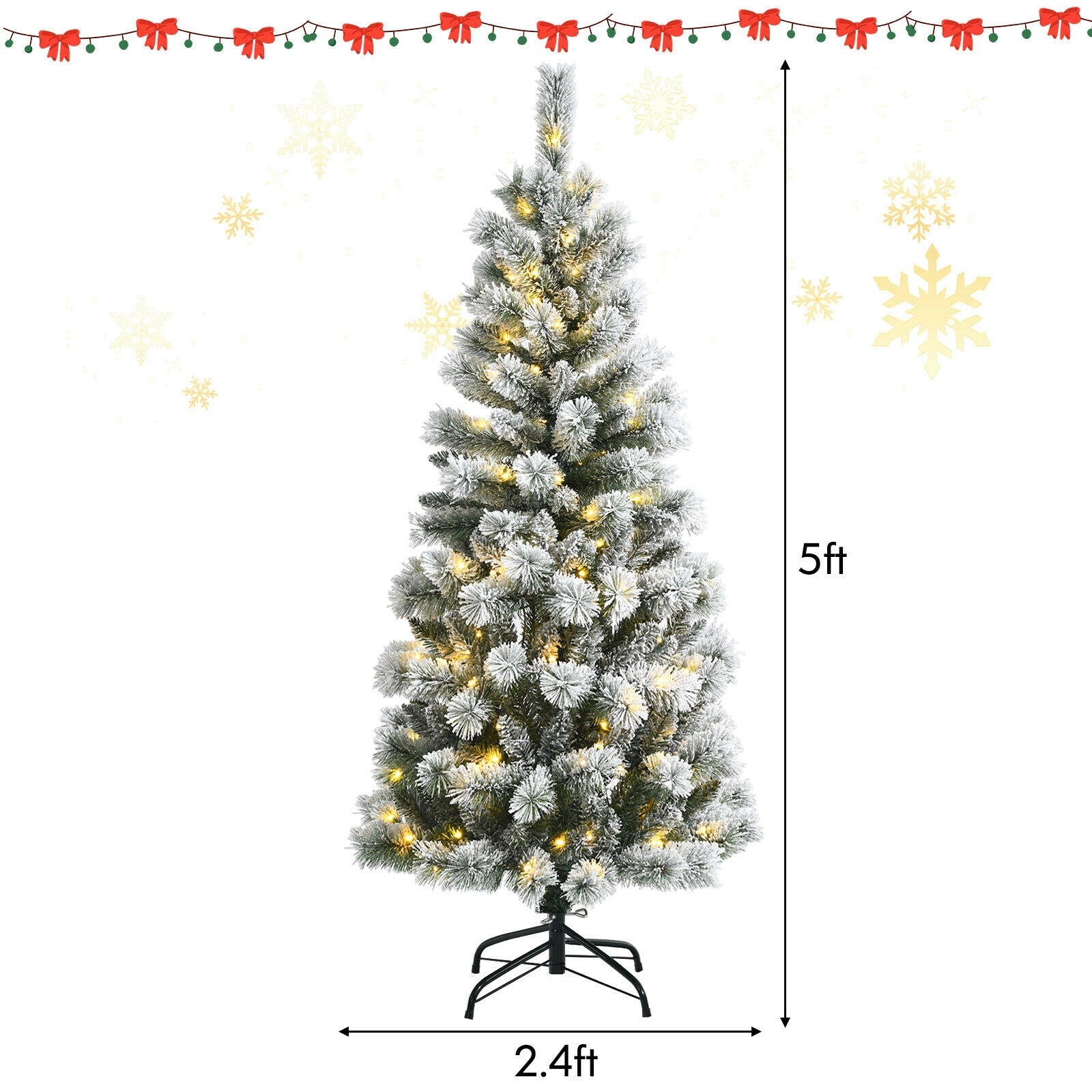 5 Feet Pre-Lit Snow Flocked Christmas Tree, 9 Modes Remote Control, White Christmas Tree at Gallery Canada