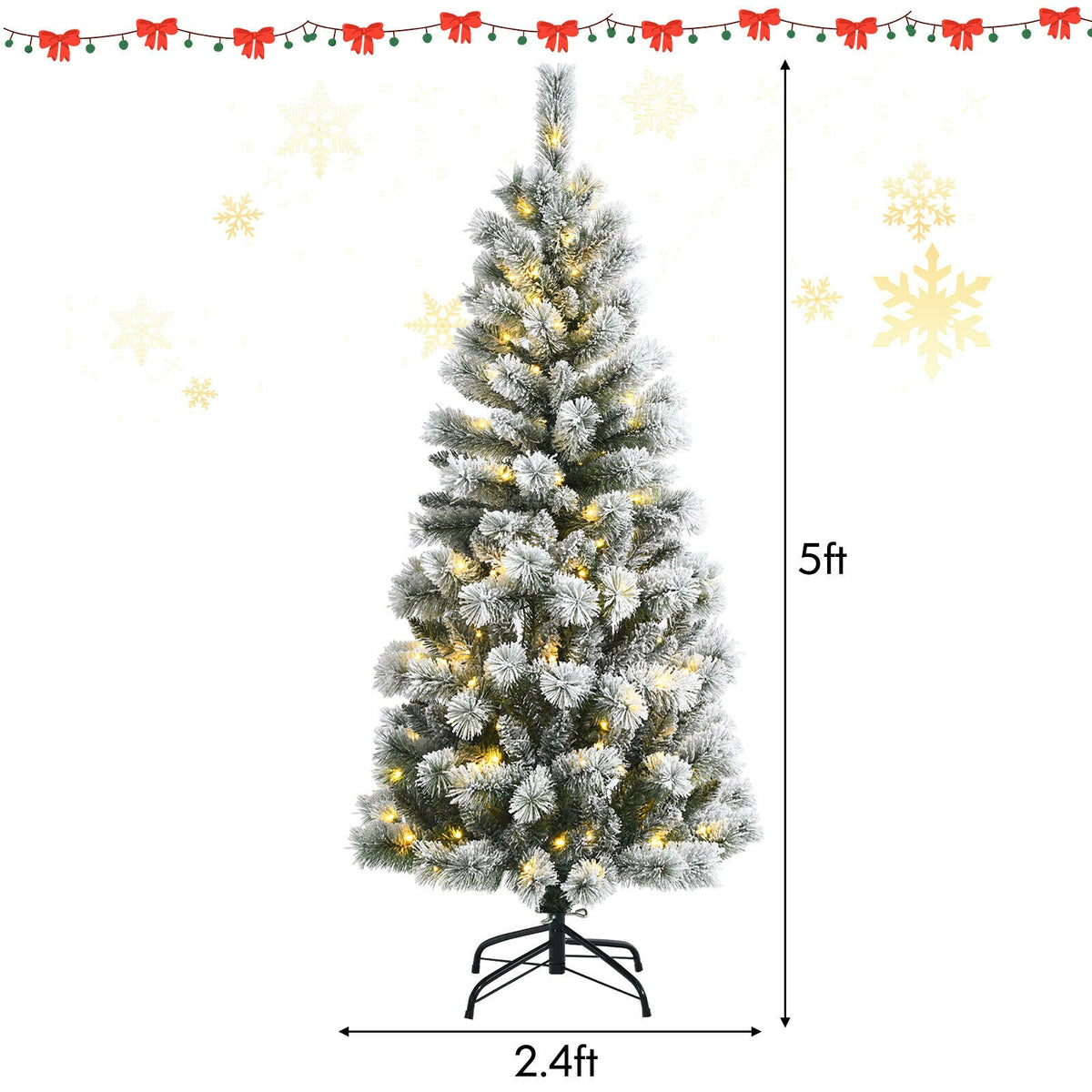 5 Feet Pre-Lit Snow Flocked Christmas Tree, 9 Modes Remote Control, White Christmas Tree at Gallery Canada