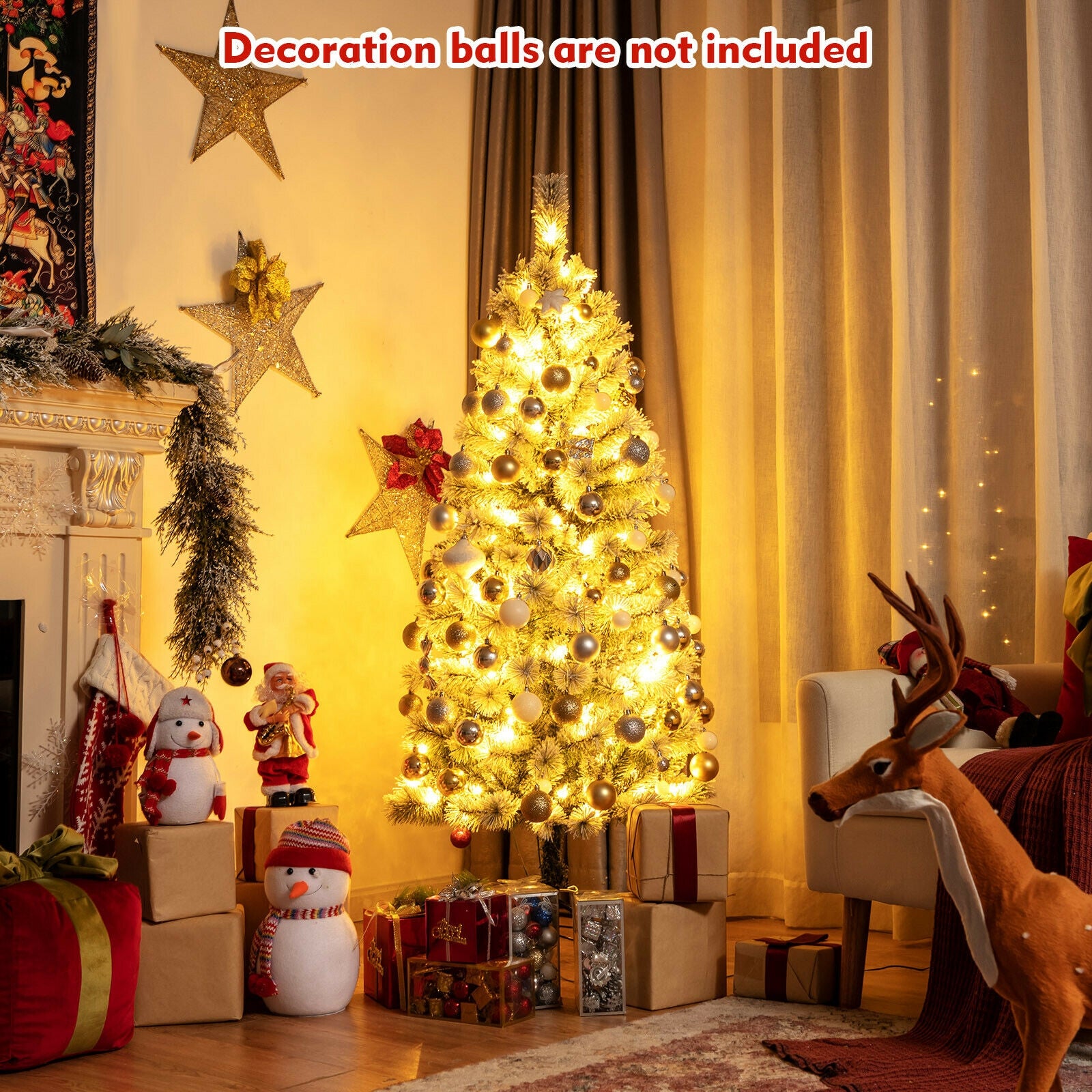5 Feet Pre-Lit Snow Flocked Christmas Tree, 9 Modes Remote Control, White Christmas Tree at Gallery Canada
