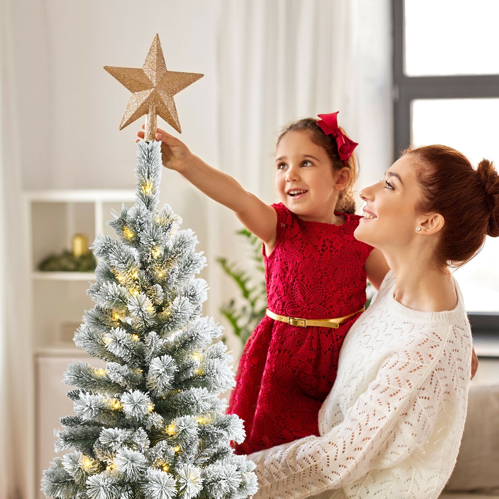 5 Feet Pre-Lit Snow Flocked Christmas Tree, 9 Modes Remote Control, White Christmas Tree at Gallery Canada