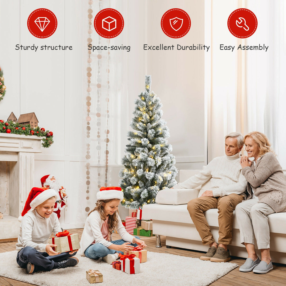 5 Feet Pre-Lit Snow Flocked Christmas Tree, 9 Modes Remote Control, White Christmas Tree at Gallery Canada