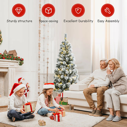 5 Feet Pre-Lit Snow Flocked Christmas Tree, 9 Modes Remote Control, White Christmas Tree at Gallery Canada