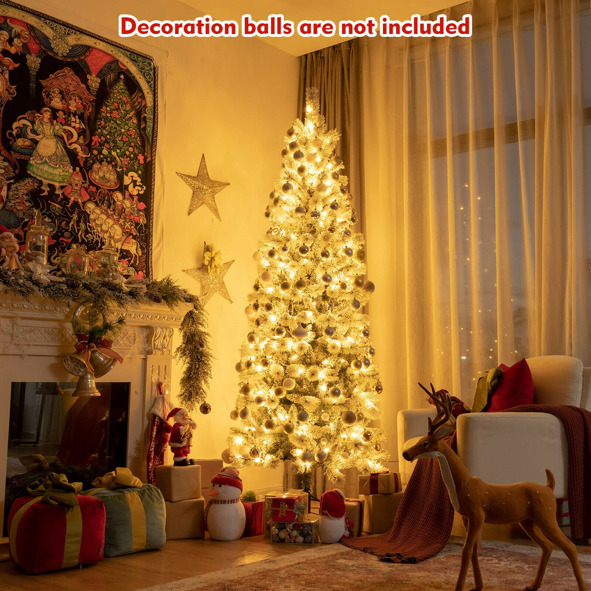 7.5 Feet Pre-Lit Snow Flocked Christmas Tree, 9 Modes Lights, White Christmas Tree at Gallery Canada