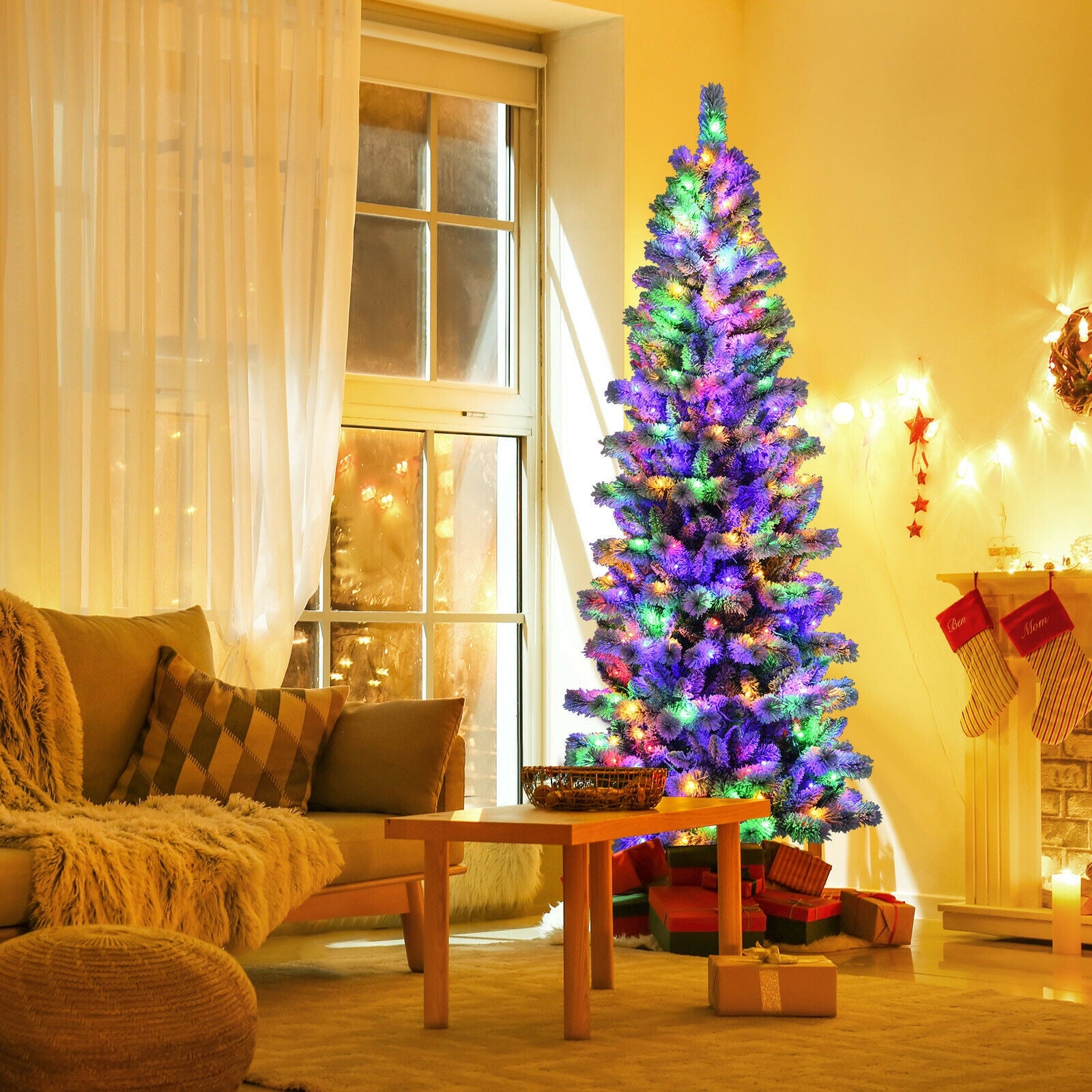 7.5 Feet Pre-Lit Snow Flocked Christmas Tree, 9 Modes Lights, White Christmas Tree at Gallery Canada