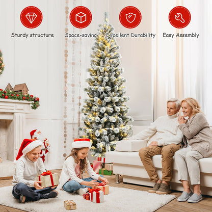 7.5 Feet Pre-Lit Snow Flocked Christmas Tree, 9 Modes Lights, White Christmas Tree at Gallery Canada