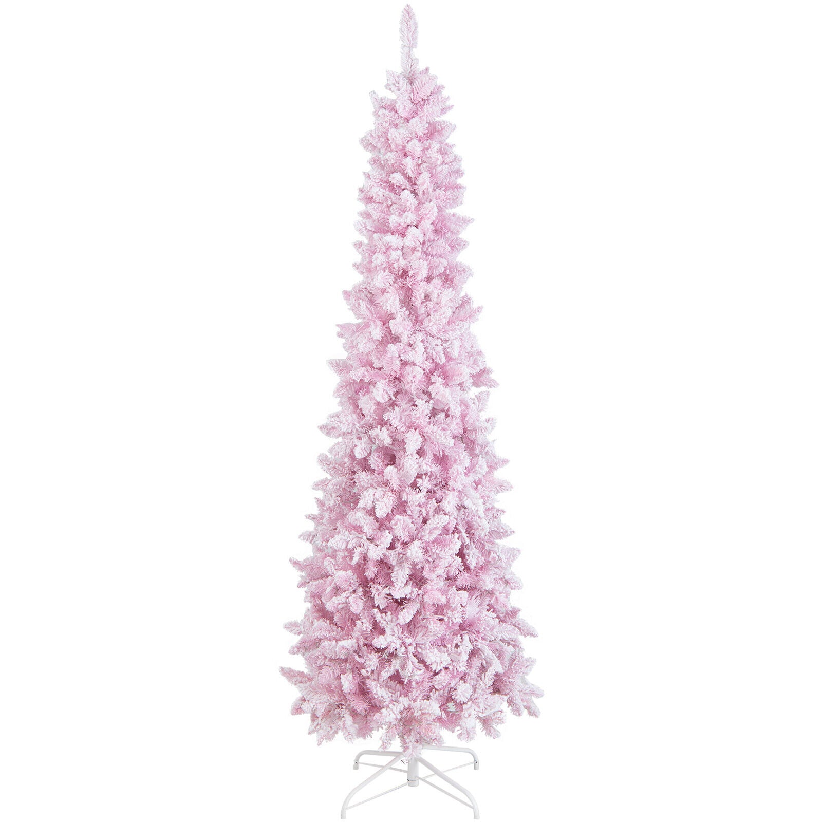 7 Feet Pre-Lit Snow Flocked Pencil Christmas Tree, 300 Lights, 8 Modes, Pink Christmas Tree at Gallery Canada