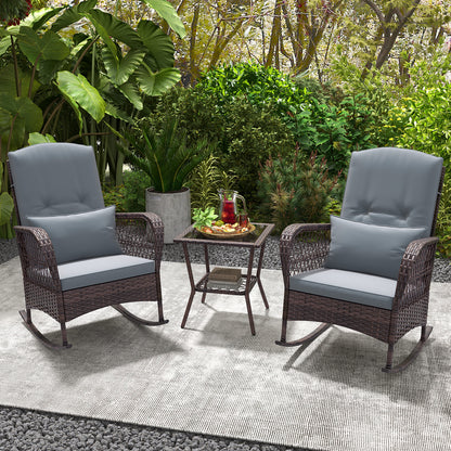 3-Piece Rocking Bistro Set With 2-Tier Coffee Table, Gray Patio Conversation Sets at Gallery Canada