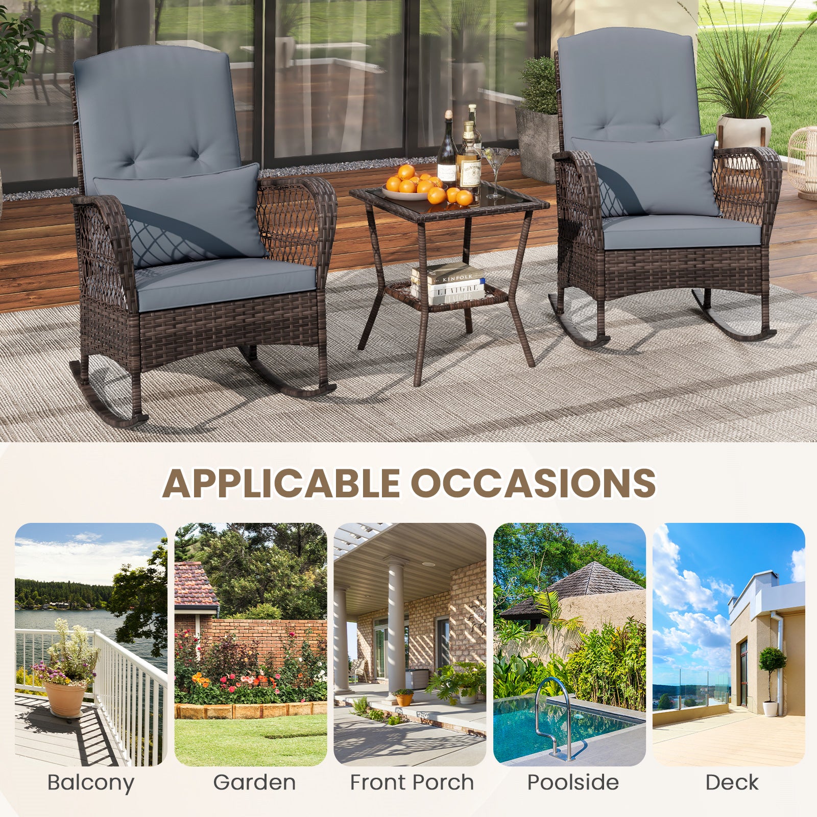 3-Piece Rocking Bistro Set With 2-Tier Coffee Table, Gray Patio Conversation Sets at Gallery Canada