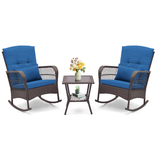 3-Piece Rocking Bistro Set With 2-Tier Coffee Table, Blue