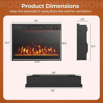 23 Inches Electric Fireplace Heater, 750W/1500W, Alter Flame Color, Black Fireplaces at Gallery Canada