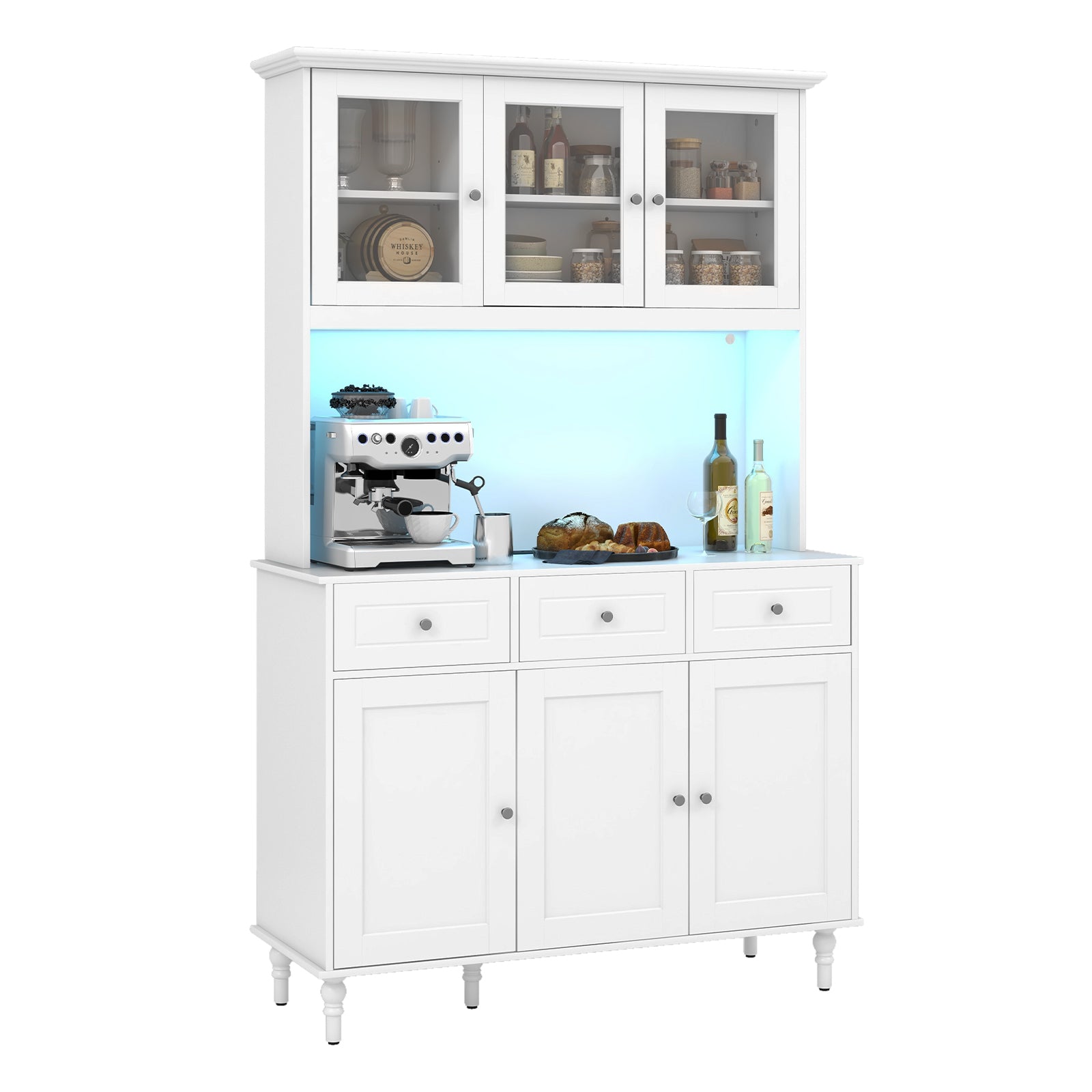 77 Inches Kitchen Pantry Cabinet With LED Lights, Power Outlets, White Kitchen Organization White at Gallery Canada