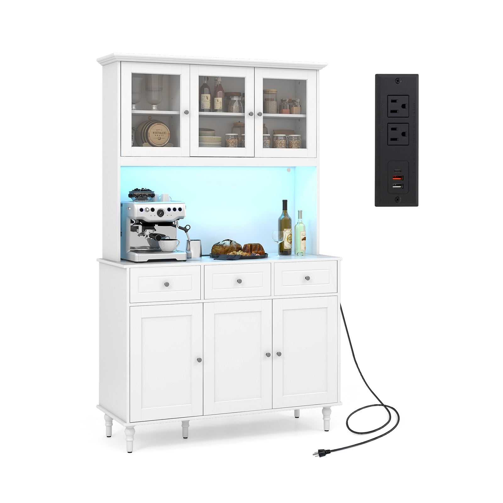 77 Inches Kitchen Pantry Cabinet With LED Lights, Power Outlets, White Kitchen Organization at Gallery Canada