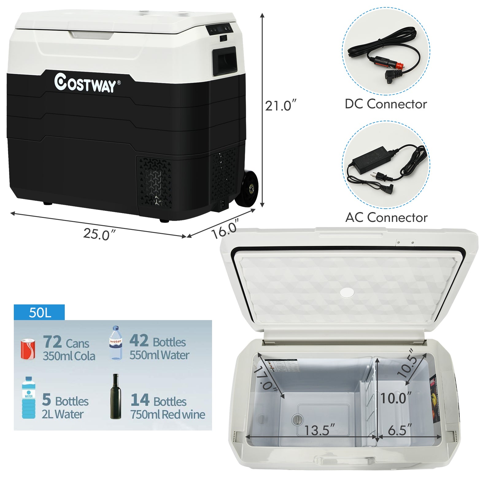 42 Qt Portable Dual Zone Car Refrigerator, White Coolers at Gallery Canada