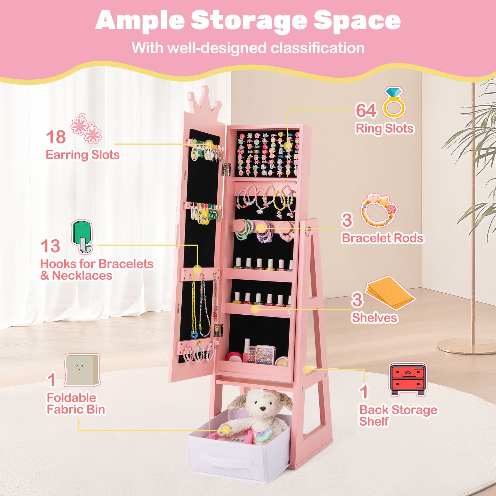 Kids Jewelry Armoire Cabinet, Full Length, Pink Kids Vanities at Gallery Canada