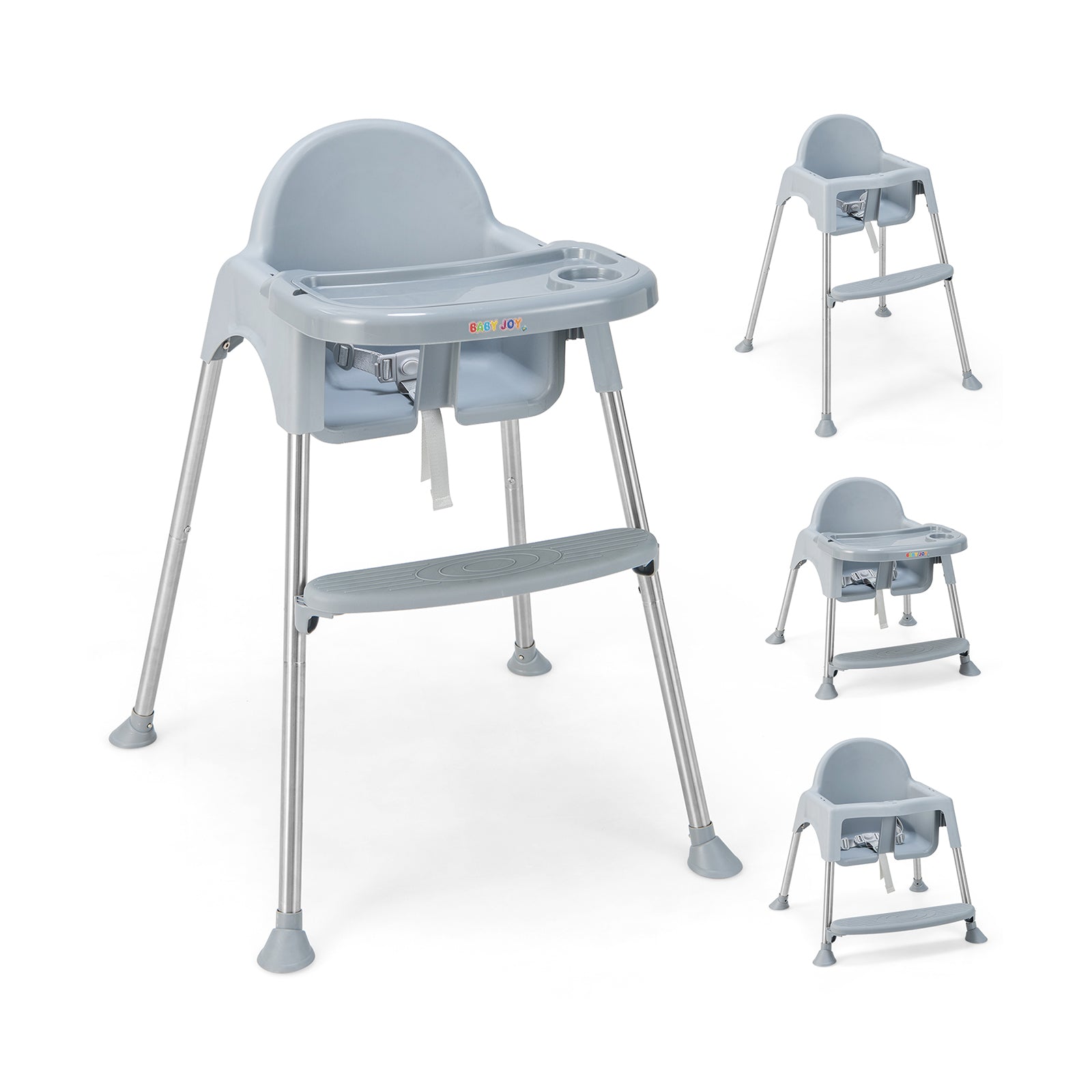 4-In-1 Convertible Baby High Chair, Removable Double Tray, Gray High Chairs at Gallery Canada