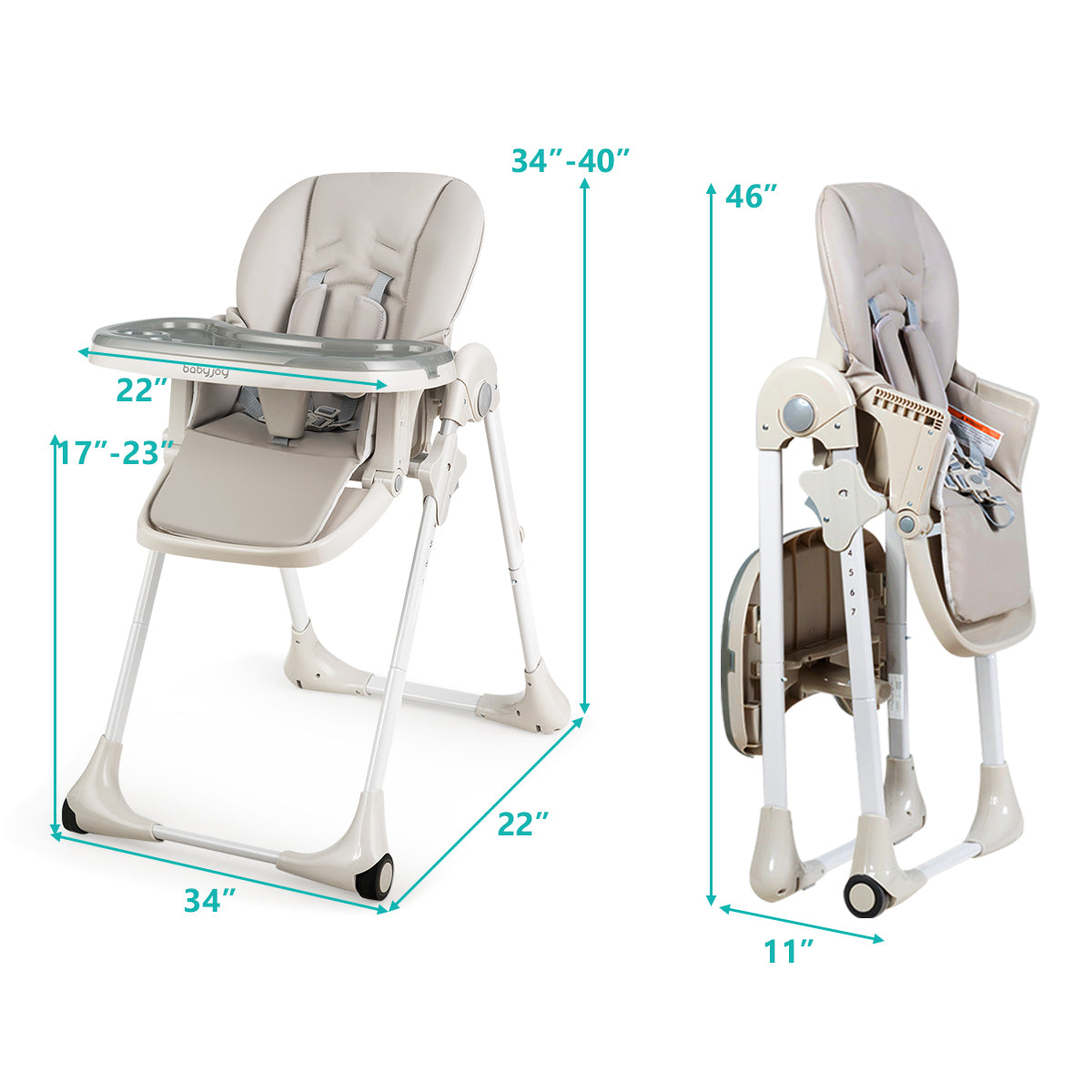 Convertible Baby High Chair With Wheels, Gray High Chairs at Gallery Canada