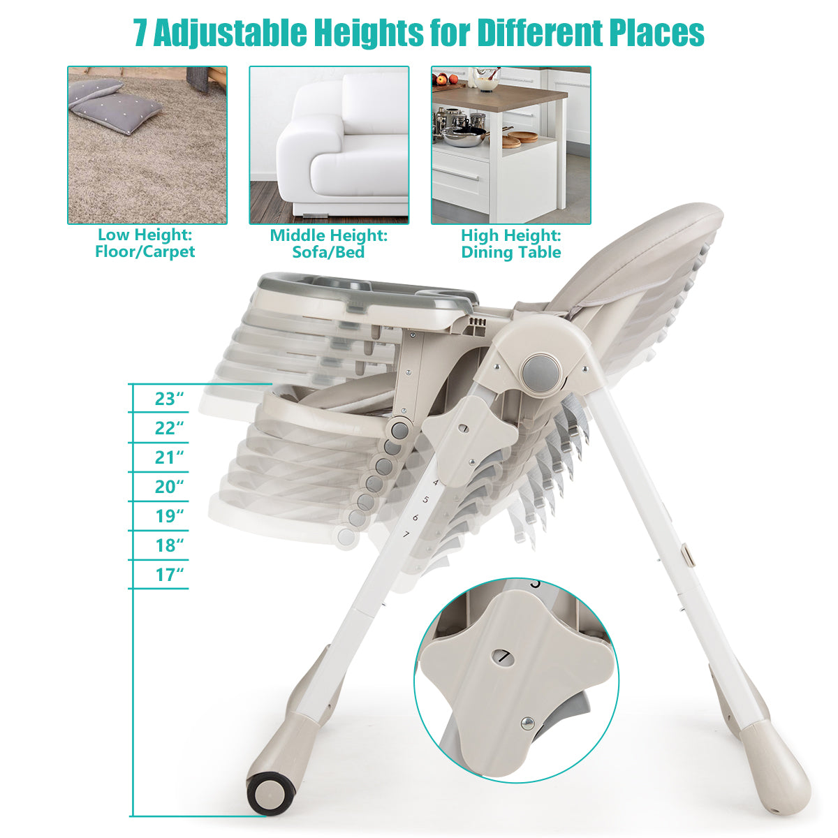 Convertible Baby High Chair With Wheels, Gray High Chairs at Gallery Canada