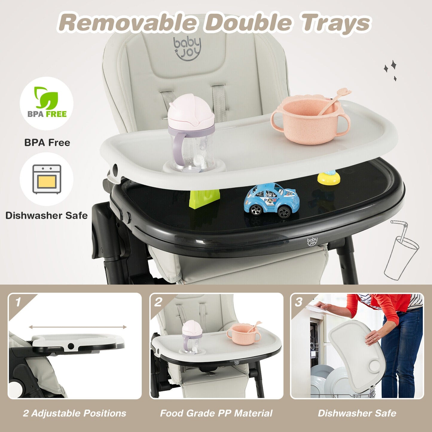 4-In-1 Baby High Chair, 6 Adjustable Heights, Gray High Chairs at Gallery Canada