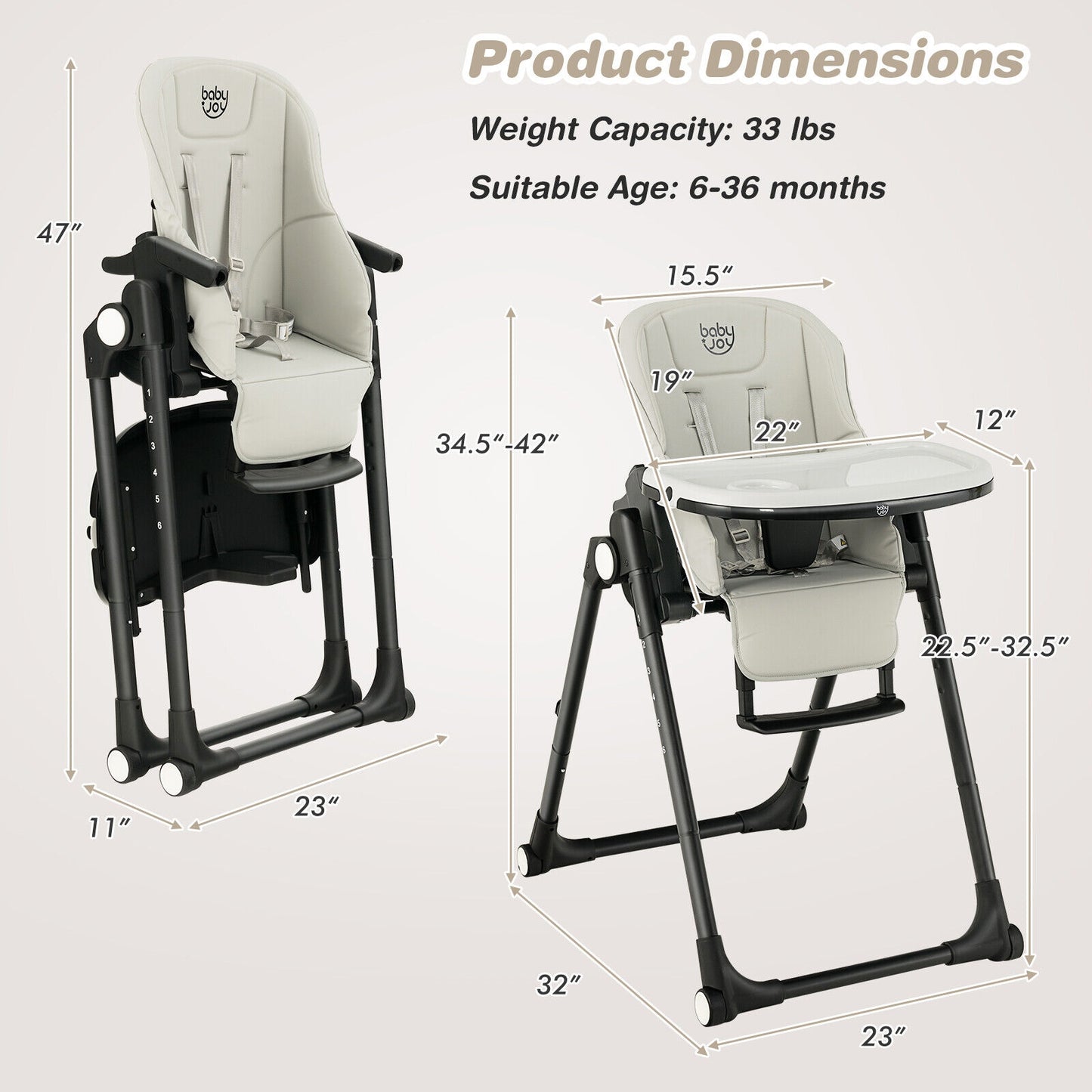 4-In-1 Baby High Chair, 6 Adjustable Heights, Gray High Chairs at Gallery Canada