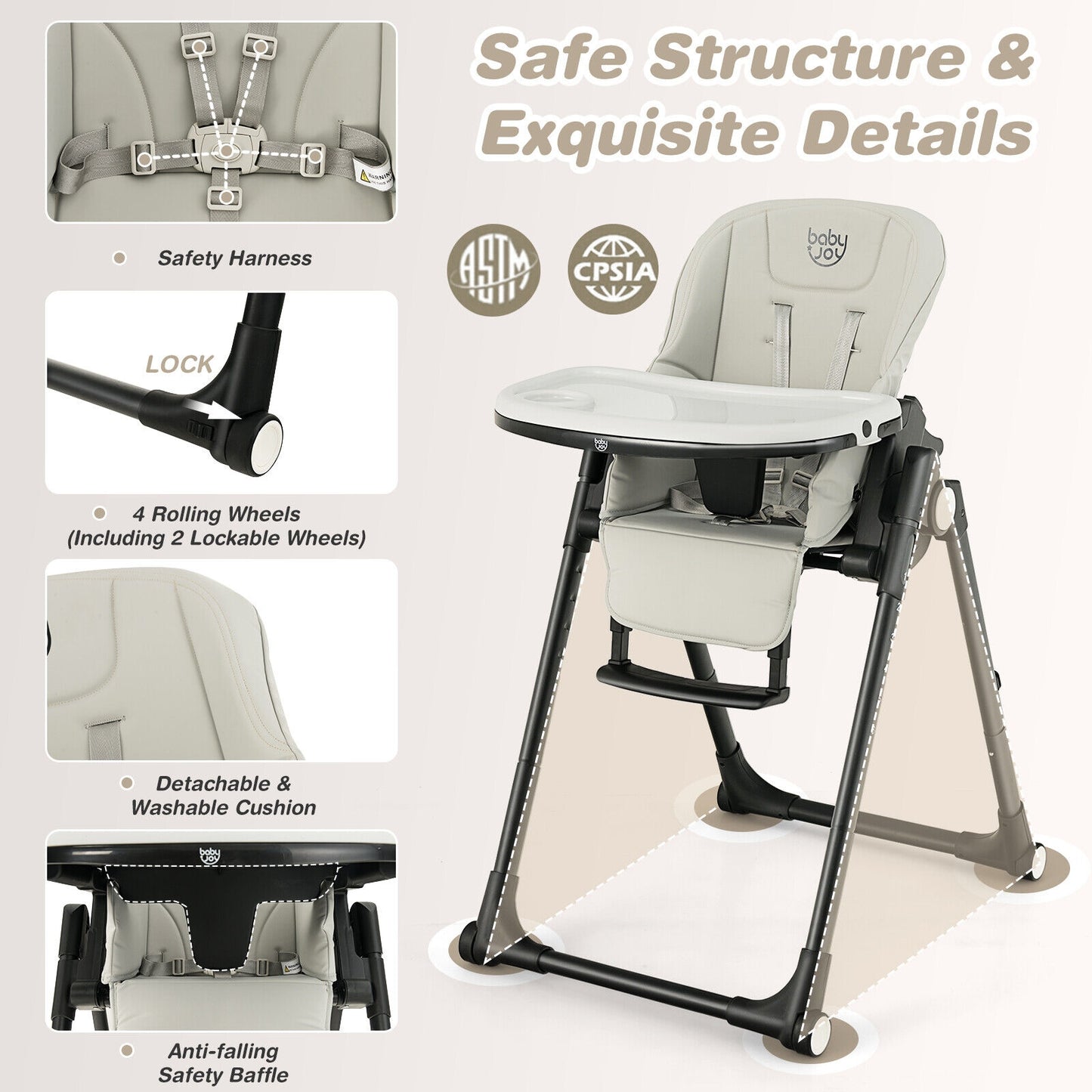 4-In-1 Baby High Chair, 6 Adjustable Heights, Gray High Chairs at Gallery Canada