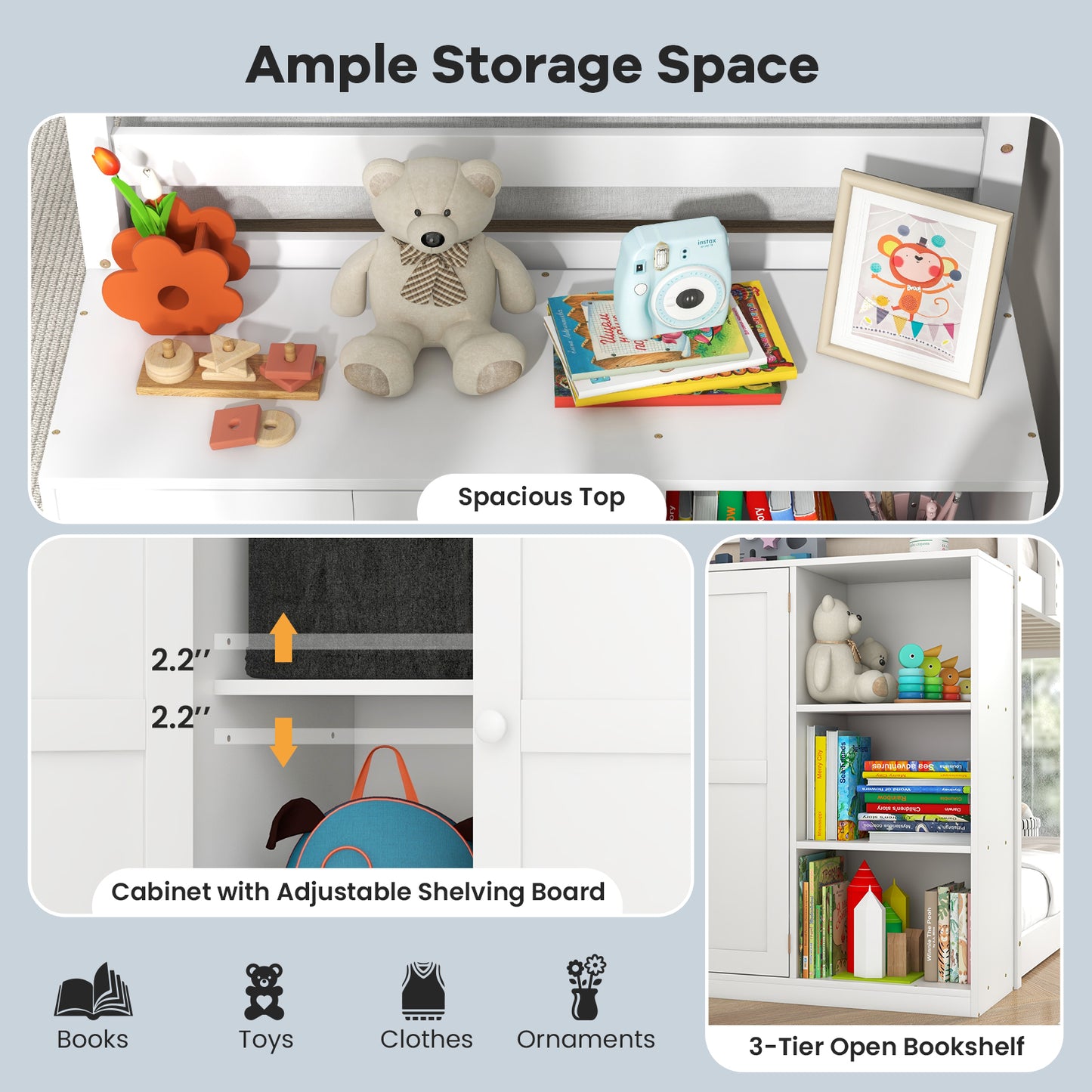 Twin Size Bunk Bed, Convertible Bookcase, Ladder, White Bunk Bed Frame at Gallery Canada