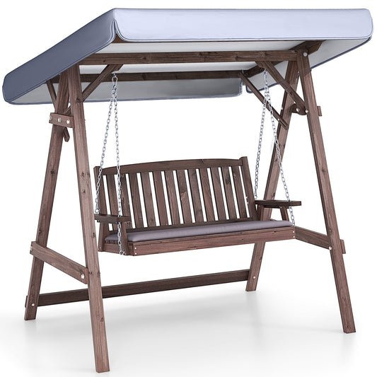 2-Person Porch Swing, Fir Wood Stand, Tilt Canopy, Brown Porch Swings Brown at Gallery Canada