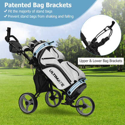 3 Wheel Folding Golf Push Cart, Adjustable Handle, Gray Golf at Gallery Canada