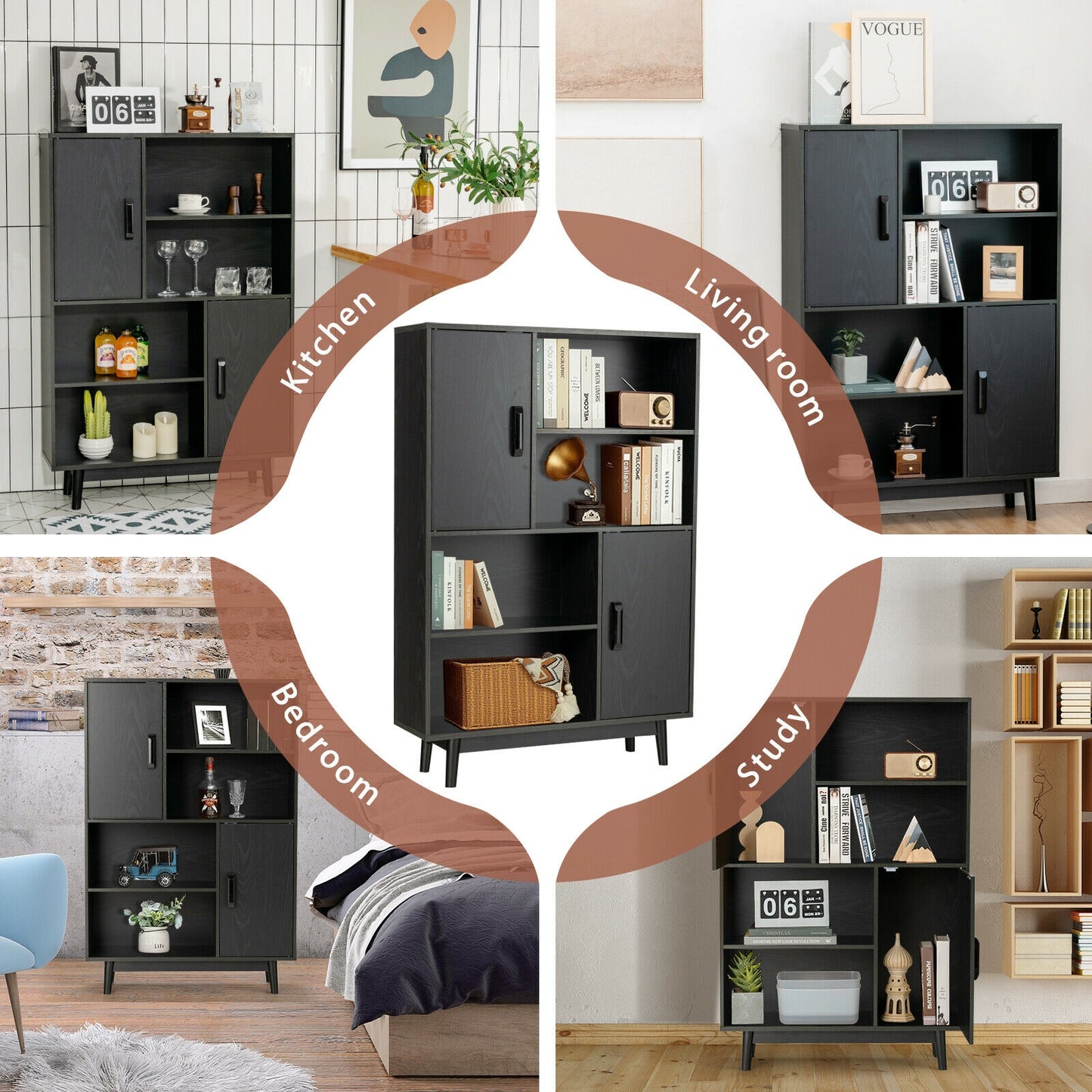 Sideboard Storage Cabinet With Door Shelf, Black Cabinets & Chests at Gallery Canada