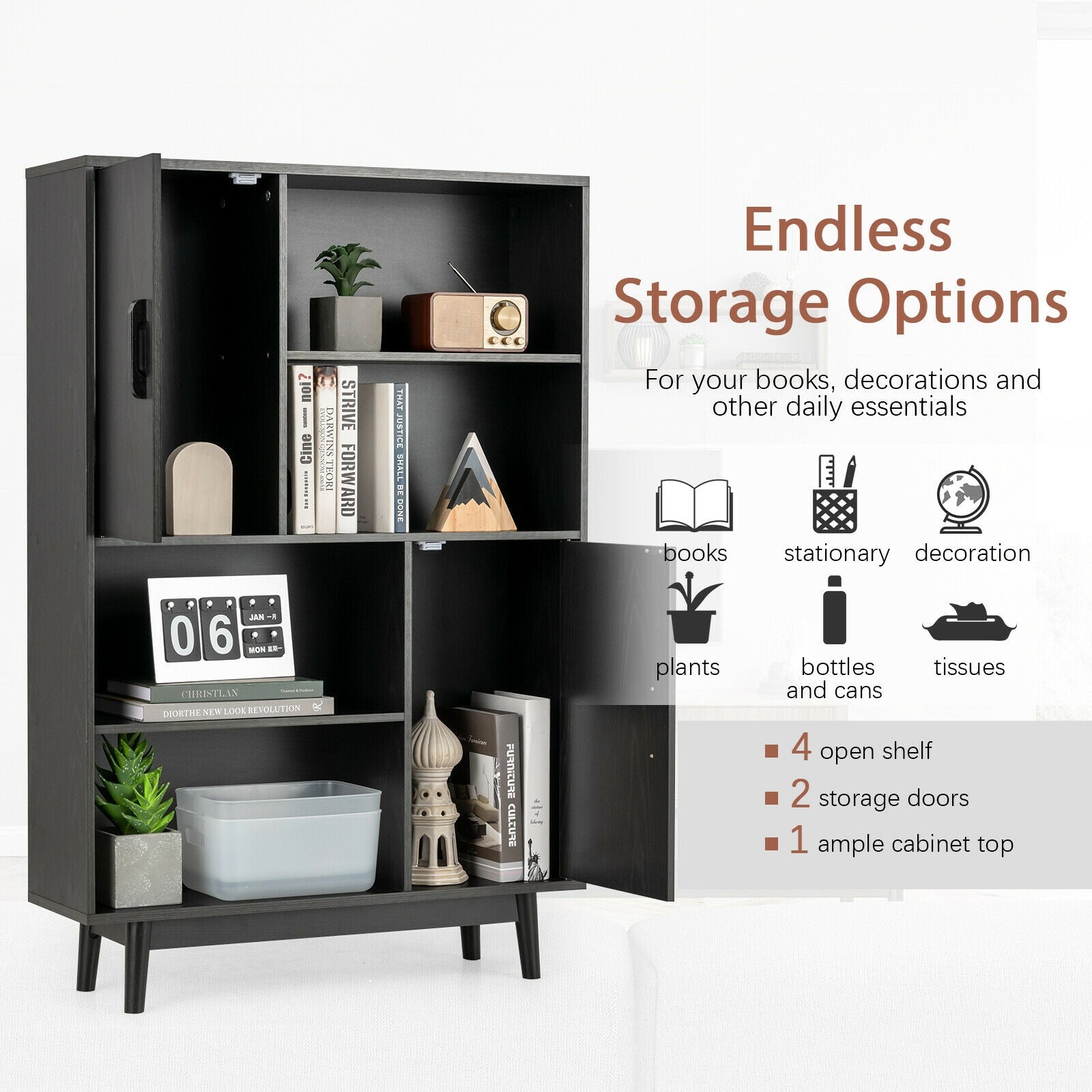 Sideboard Storage Cabinet With Door Shelf, Black Cabinets & Chests at Gallery Canada