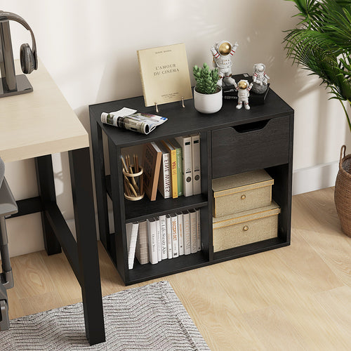 3-Cube Bookcase, 2-Tier Wooden Storage Shelf, Black