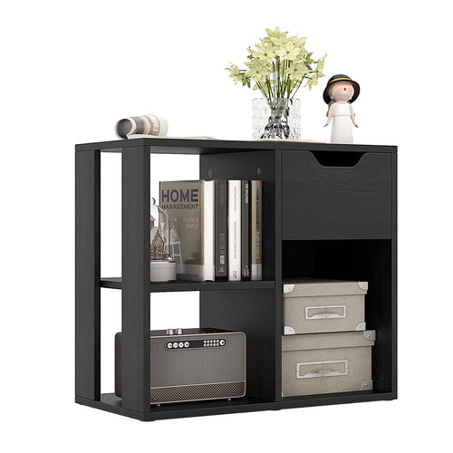 3-Cube Bookcase, 2-Tier Wooden Storage Shelf, Black
