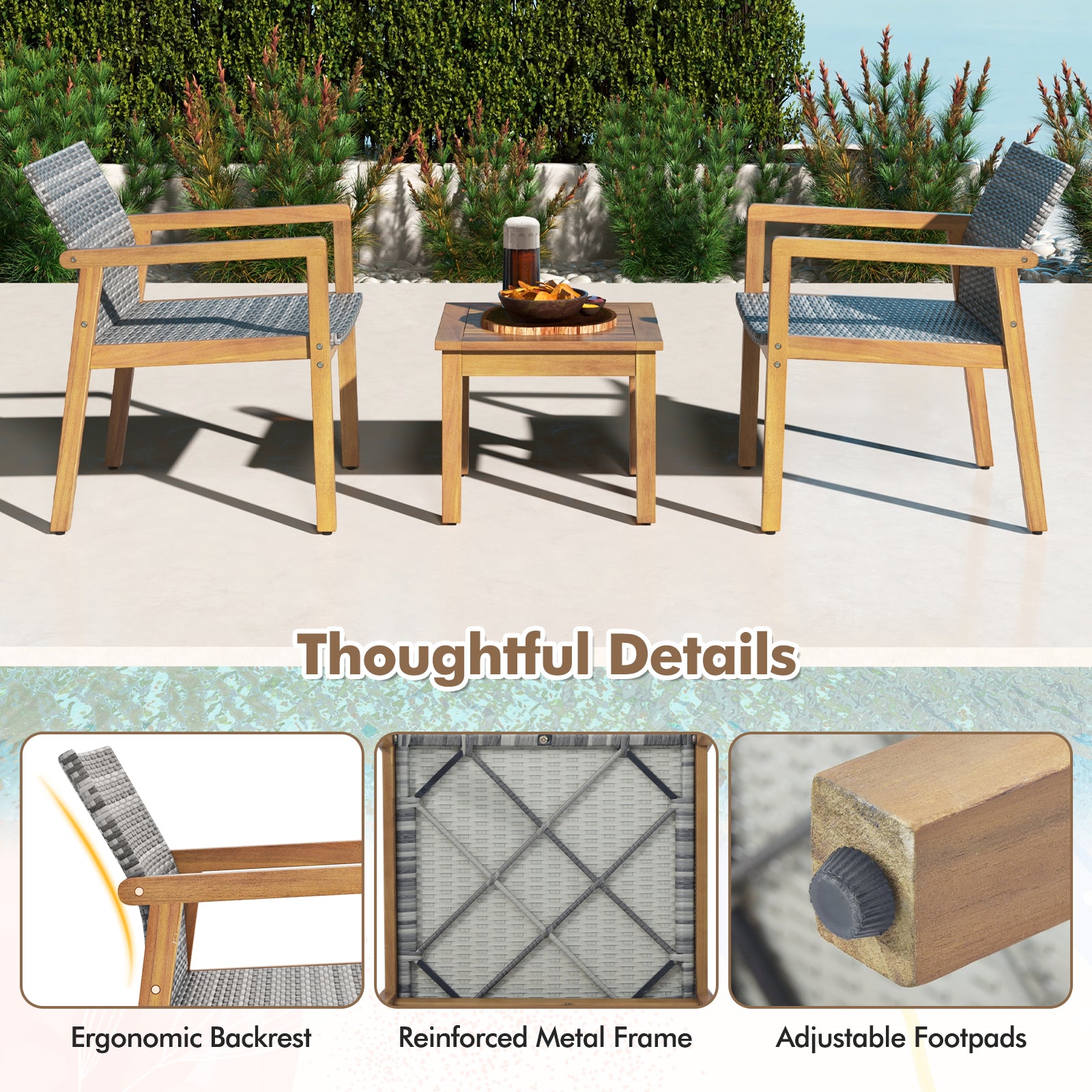3 Piece Patio Furniture Set, Natural Patio Conversation Sets at Gallery Canada
