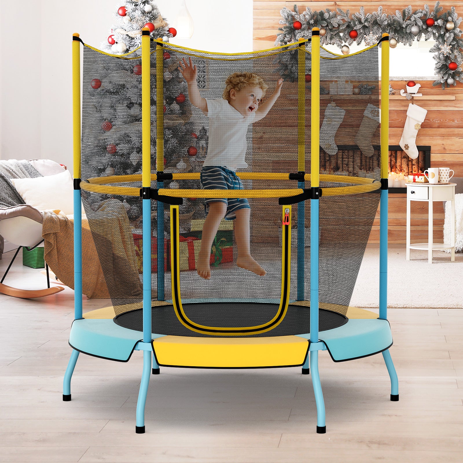 48 Inch Toddler Trampoline, Safety Enclosure Net, Yellow Trampolines at Gallery Canada