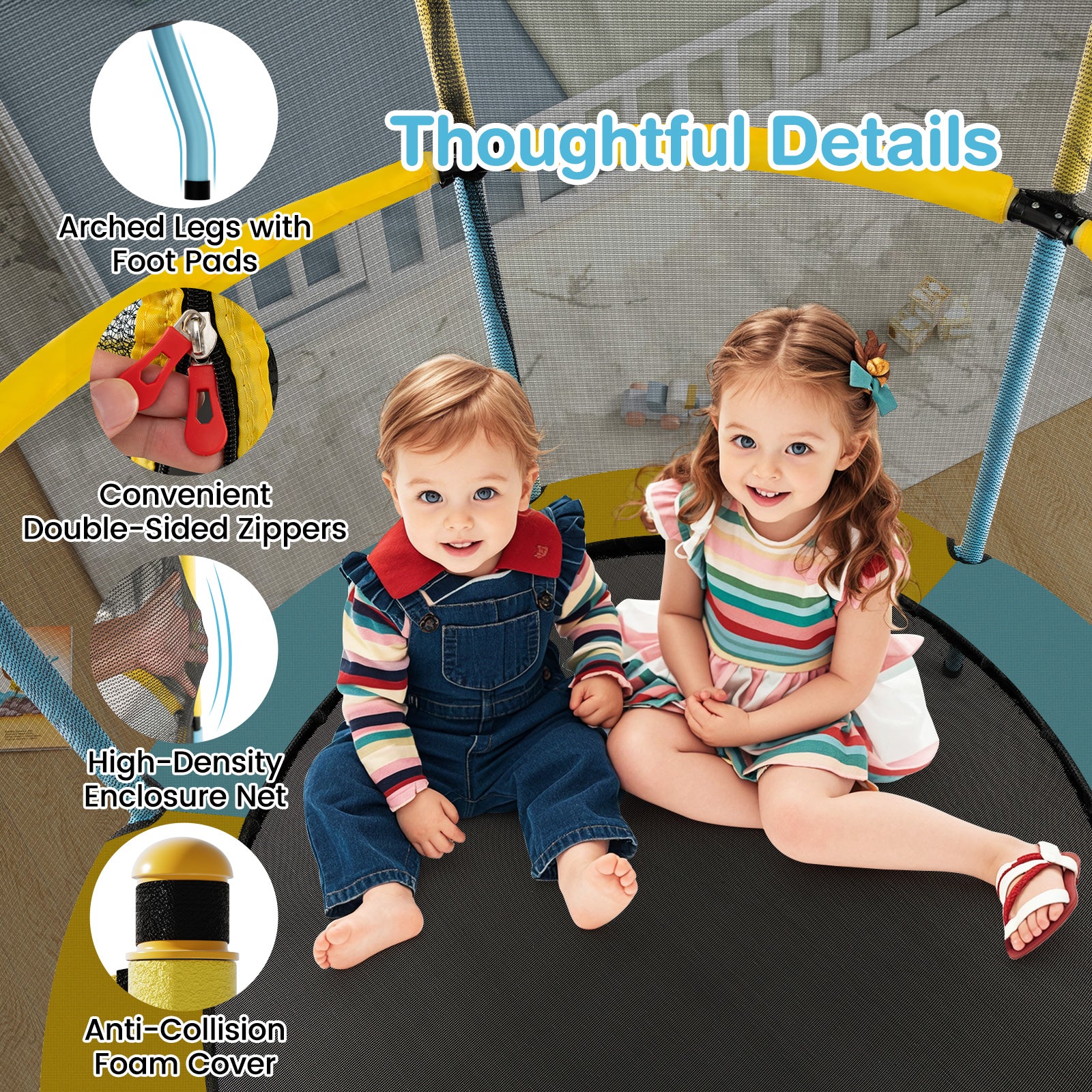 48 Inch Toddler Trampoline, Safety Enclosure Net, Yellow Trampolines at Gallery Canada