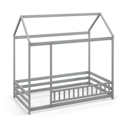 Twin Size Kids House Bed, Wooden Floor Bed, Gray Toddler Beds Gray at Gallery Canada