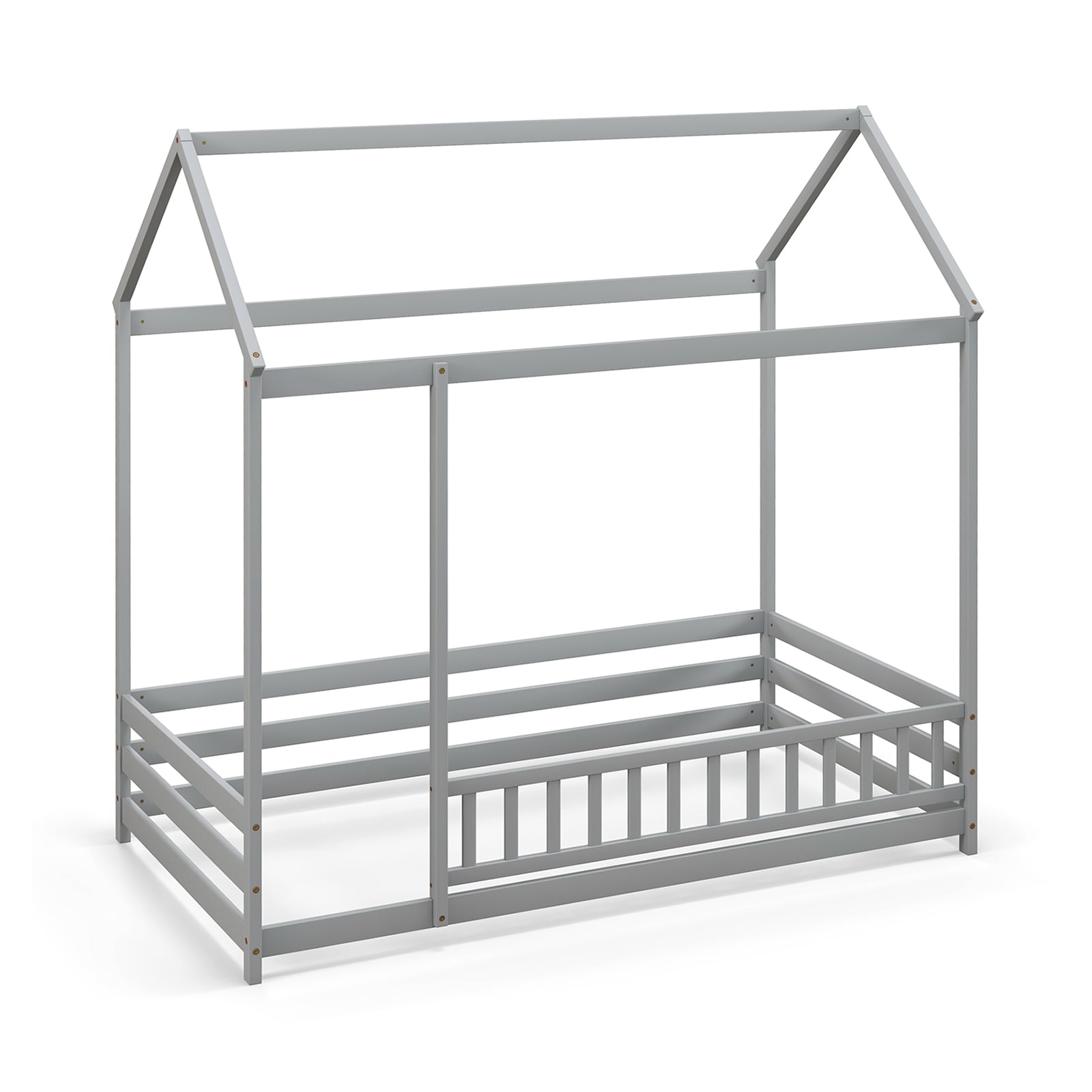 Twin Size Kids House Bed, Wooden Floor Bed, Gray Toddler Beds at Gallery Canada