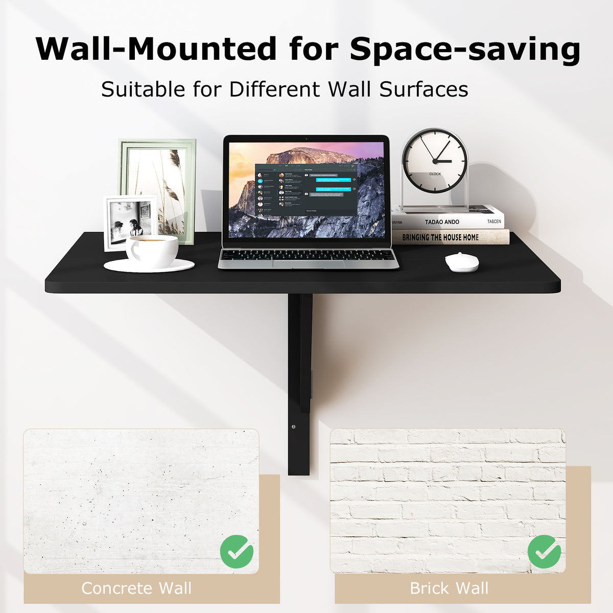 Folding Wall-Mounted Drop-Leaf Table, Black Laptop Tables & Printer Stands at Gallery Canada