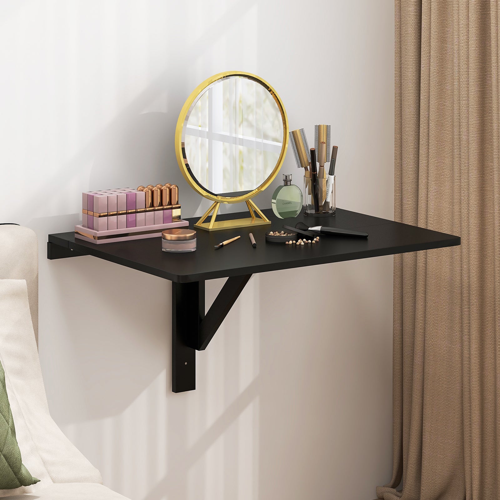 Folding Wall-Mounted Drop-Leaf Table, Black Laptop Tables & Printer Stands at Gallery Canada
