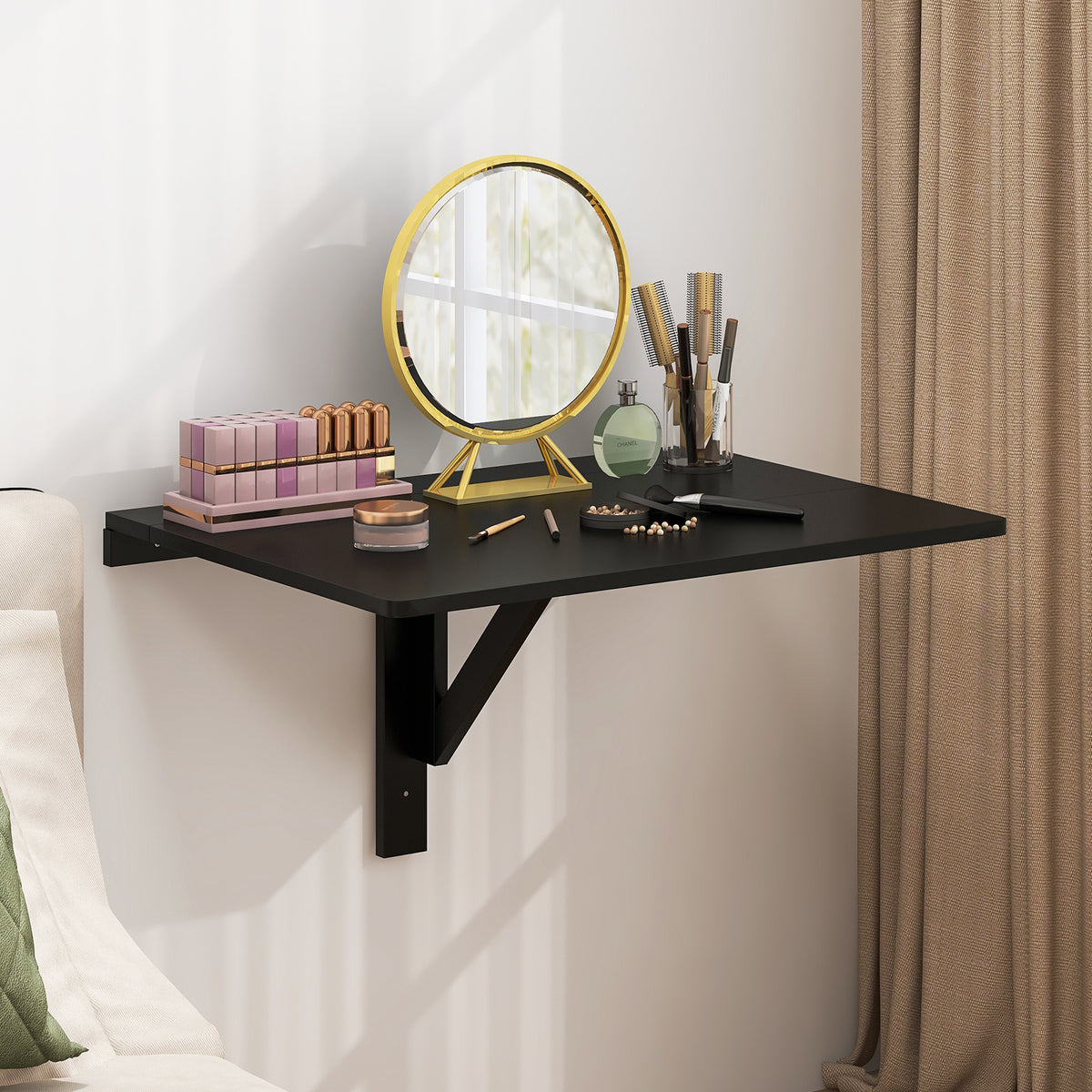 Folding Wall-Mounted Drop-Leaf Table, Black Laptop Tables & Printer Stands at Gallery Canada