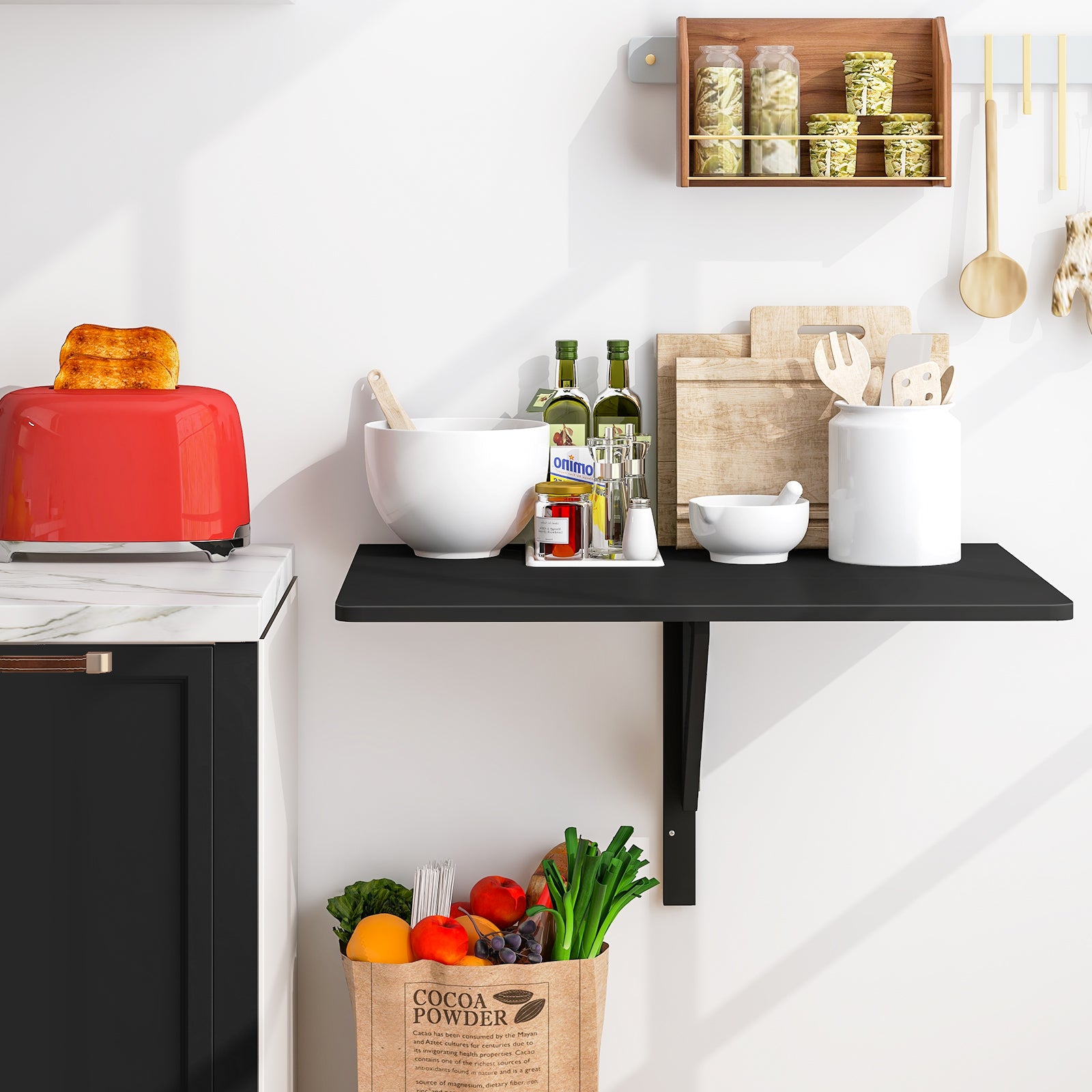 Folding Wall-Mounted Drop-Leaf Table, Black Laptop Tables & Printer Stands at Gallery Canada