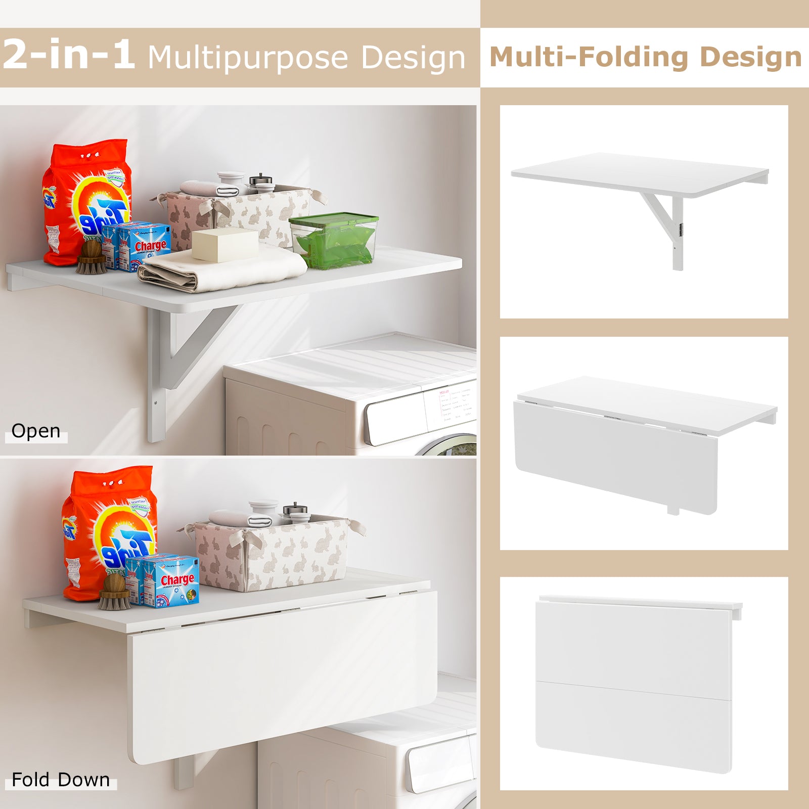 Wall Mounted Drop Leaf Table, Folding Kitchen Dining Desk, White Laptop Tables & Printer Stands at Gallery Canada