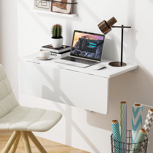 Wall Mounted Drop Leaf Table, Folding Kitchen Dining Desk, White Laptop Tables & Printer Stands White at Gallery Canada