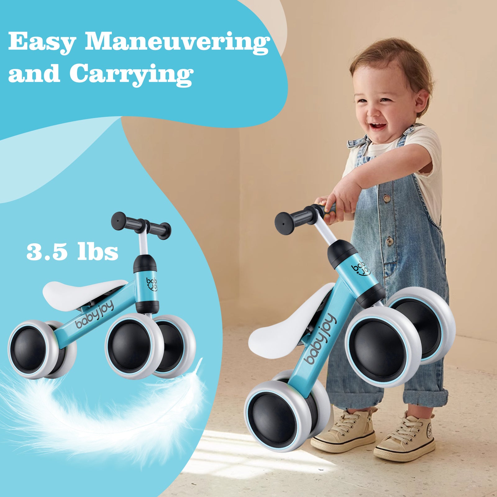 Baby Balance Bike, 2 Years Old, No Pedal, 4 Wheels, Blue Balance Bikes at Gallery Canada