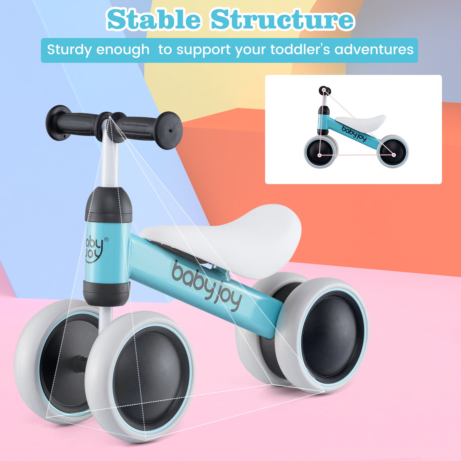 Baby Balance Bike, 2 Years Old, No Pedal, 4 Wheels, Blue Balance Bikes at Gallery Canada