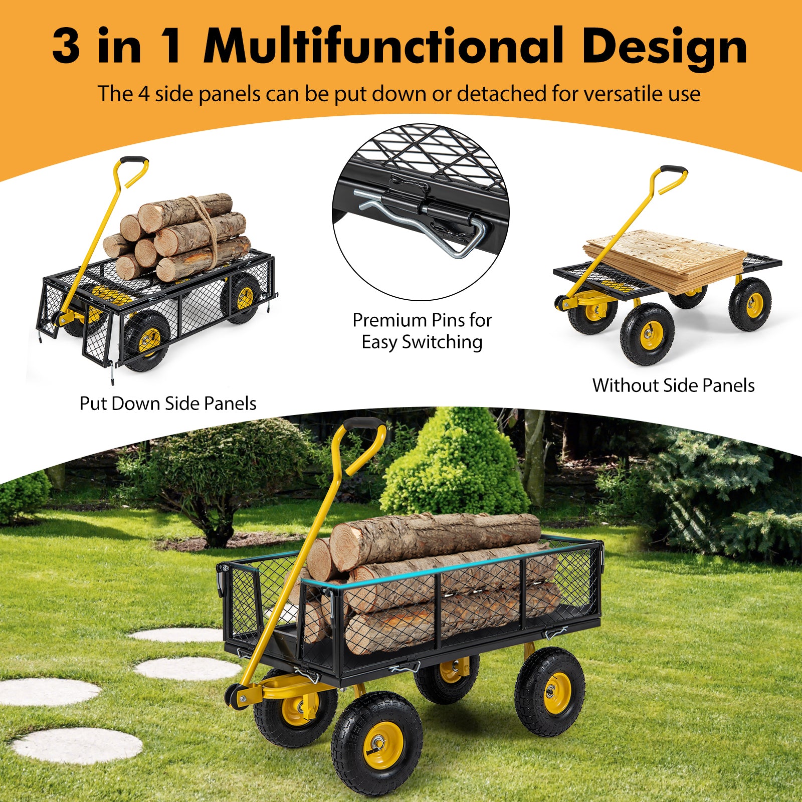Garden Wagon, 43 X21 X 36 Inch, 900/1200 LBS Load Capacity, 4 Removable Panels Garden Carts at Gallery Canada