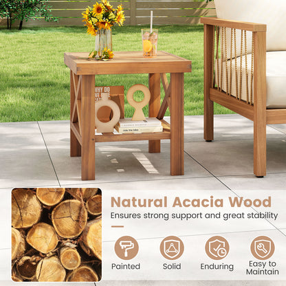 Outdoor Side Table With Storage Shelf, Natural Patio Coffee Tables at Gallery Canada
