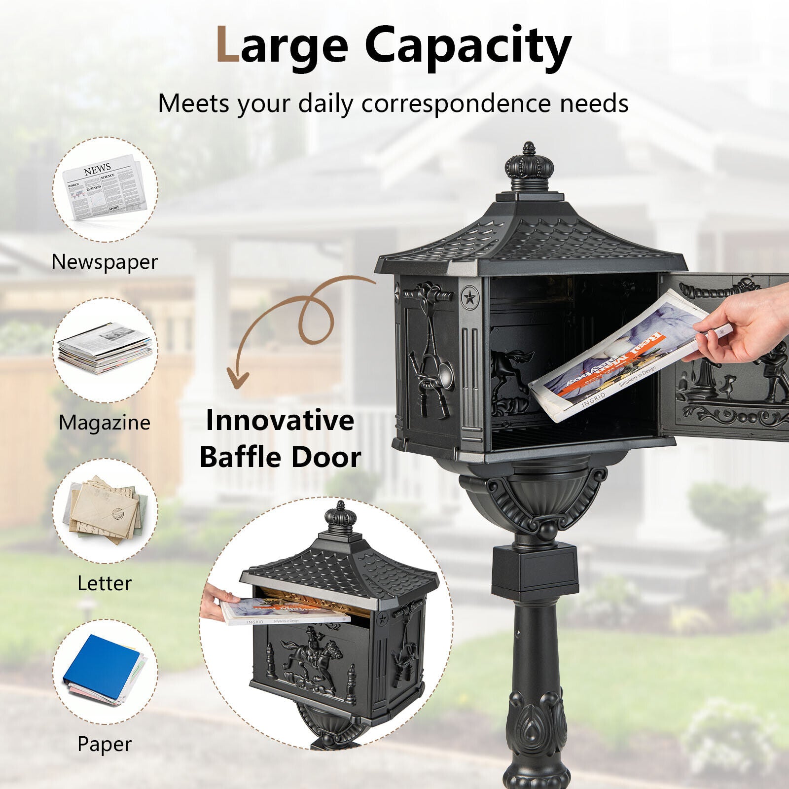 Retro Cast Aluminum Mailbox, With Baffle Door, Black Outdoor Decor at Gallery Canada