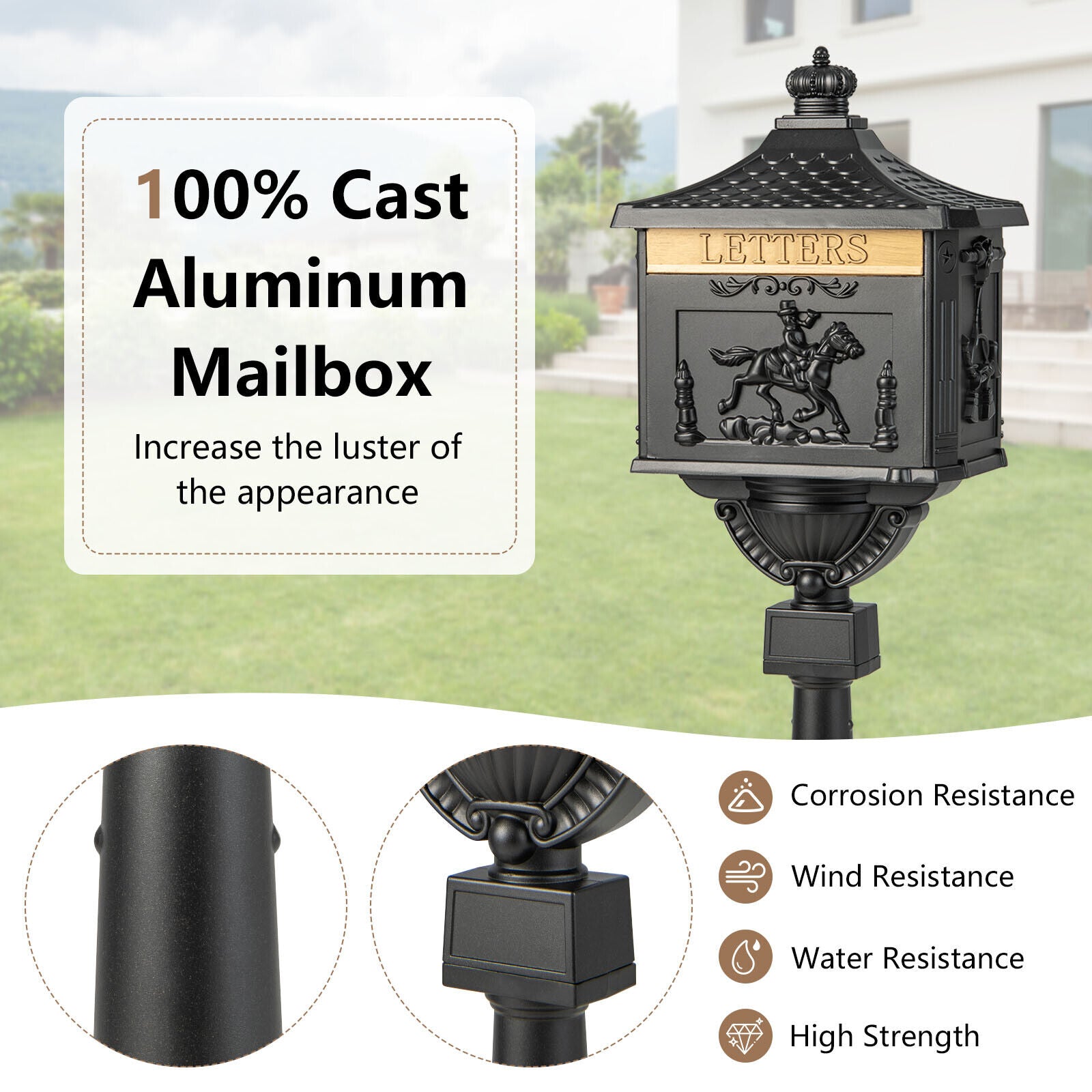 Retro Cast Aluminum Mailbox, With Baffle Door, Black Outdoor Decor at Gallery Canada